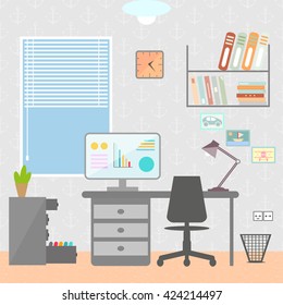 Flat design vector illustration of modern home office interior