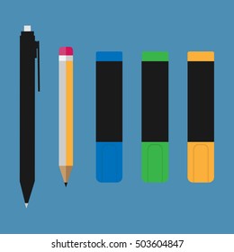 Flat design vector illustration of modern creative office workspace, office symbols.