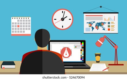 Flat design vector illustration of modern creative designer workspace, Concepts for web banner and promotional material.
