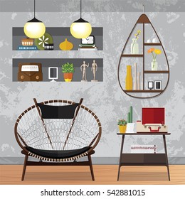 Flat design vector illustration of modern home interior with sofa