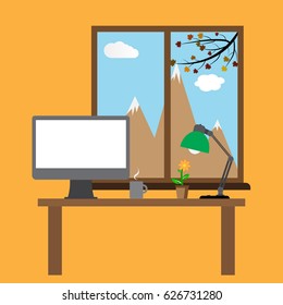 Flat design vector illustration of modern office interior