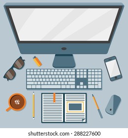 Flat design vector illustration office workplace