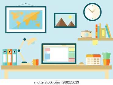 Flat design vector illustration office workspace