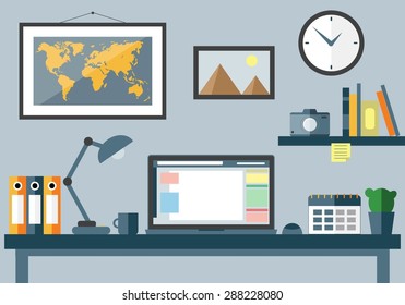 Flat design vector illustration office workspace