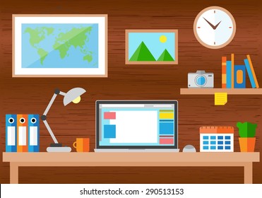 Flat design vector illustration office workspace