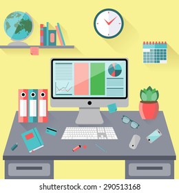 Flat design vector illustration office workspace