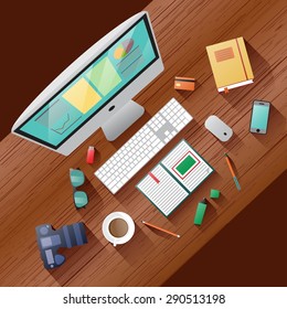 Flat design vector illustration office workplace