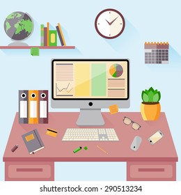 Flat design vector illustration office workspace