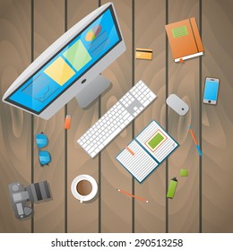 Flat design vector illustration office workplace