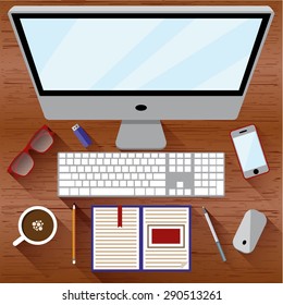 Flat design vector illustration office workplace