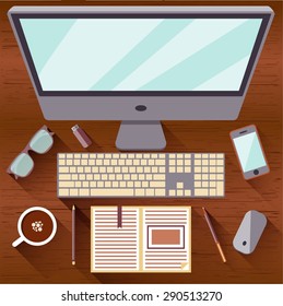 Flat design vector illustration office workplace