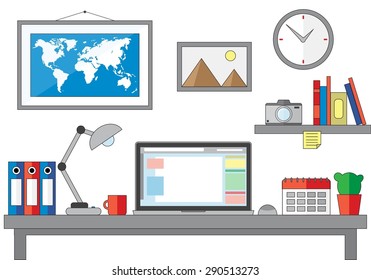 Flat design vector illustration office workspace