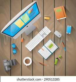 Flat design vector illustration office workplace