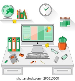 Flat design vector illustration office workspace
