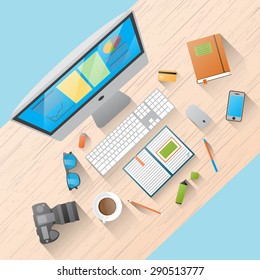 Flat design vector illustration office workplace