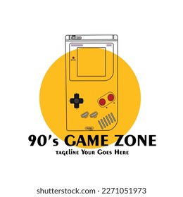 Flat design vector illustration on old game portable console.