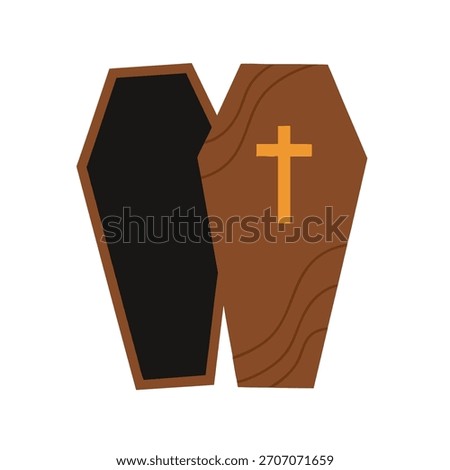 A flat design vector illustration of an open, empty coffin