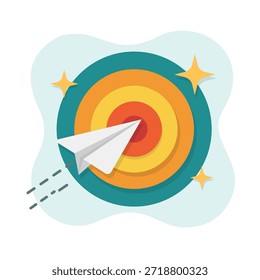 Ilustração de vetor de design plano de um plano de papel alcançando o alvo bullseye perfeito para o sucesso tela de iu de estado vazio