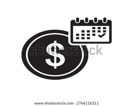 Flat design vector illustration of a payday reminder featuring a dollar sign and calendar with checkmark, ideal for financial apps, business presentations, and payroll marketing materials.