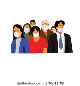 flat design vector illustration people wear mask to prevent corona virus