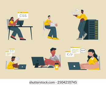 flat design vector illustration of people working in office