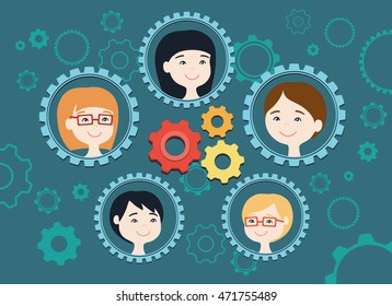 Flat design vector illustration of personnel management. Human communication concept