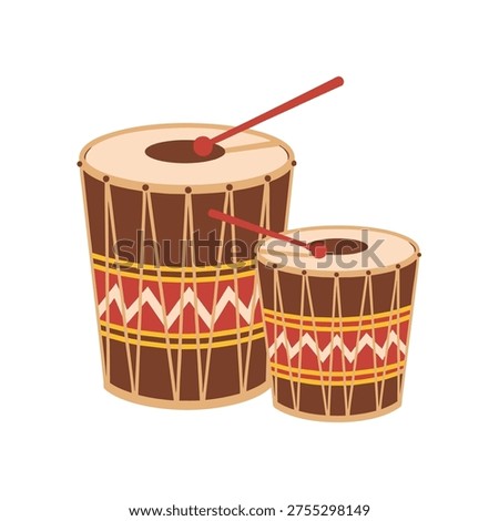 Flat design vector illustration of Pongal festival traditional drums element