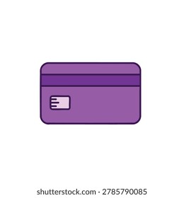 A flat design vector illustration of a purple credit card with a chip and magnetic stripe isolated on a white background