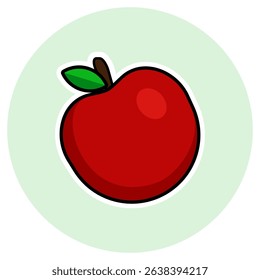 Flat Design Vector Illustration of Red Apple with Leaf. Modern Minimalist Fruit Icon on Pastel Background