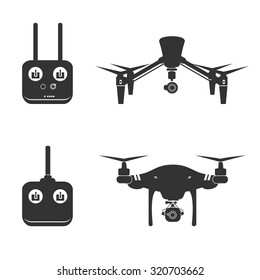 Flat design vector illustration of remote controlled drone with camera 