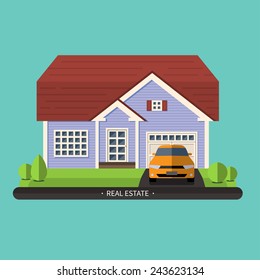 Flat design vector illustration of residential house. Real estate symbol, icon or logo