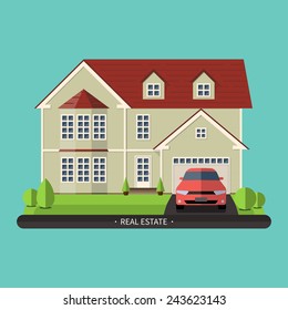 Flat design vector illustration of residential house. Real estate symbol, icon or logo