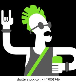 Flat design vector illustration of Rocker with green hair