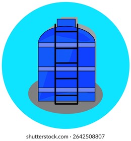 Flat design vector illustration of a rooftop water tank. Ideal for educational materials, construction visuals, or plumbing system concepts in residential and industrial building layouts.
