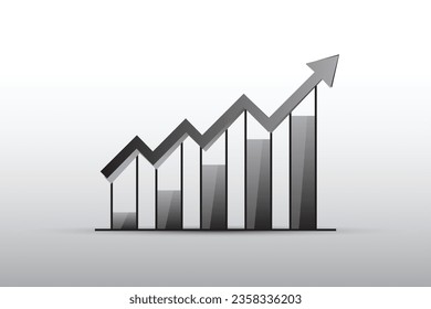Flat design vector illustration of a sales bar chart symbol with ascending black and gray arrows