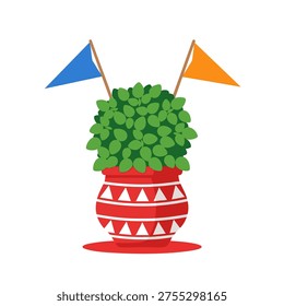 Flat design vector illustration of a Santos Populares festival decorative basil plant (manjerico)