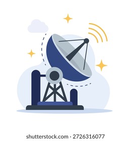 Ilustração vetorial de design plano de antena parabólica de satélite transmitindo dados para telas de interface do usuário de estado vazio