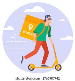 Flat design vector illustration of scooter courier. Online delivery service concept, online order tracking, delivery home and office.