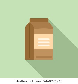 Flat design vector illustration of a sealed brown paper coffee bag on a green background