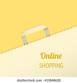 Flat design vector illustration with shopping bag. Concept background for newsletters online stores, web sites banners of shopping, discount, e-commerce, online shopping, sale.