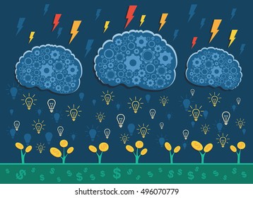 Flat design vector illustration shows converting of idea into money