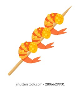 Flat design vector illustration of a shrimp skewer