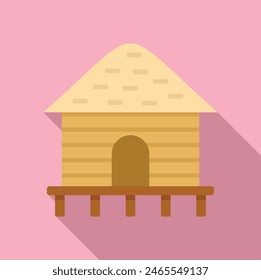 Flat design vector illustration of a simple wooden birdhouse with a pink pastel backdrop