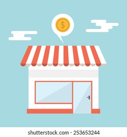 Flat Design Vector Illustration Of Small Business Concept. House With Shop