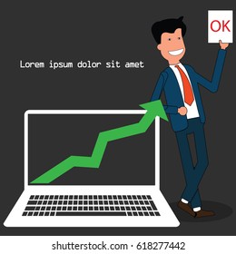 Flat design vector illustration of smiling businessman concept in stock market