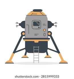 A flat design vector illustration of a space landing module with a ladder and thrusters