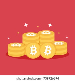 Flat design vector illustration of stack of bitcoins, modern cryptocurrancy.