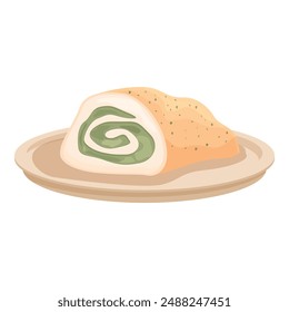 Flat design vector illustration of a stuffed pita bread with filling on a beige plate