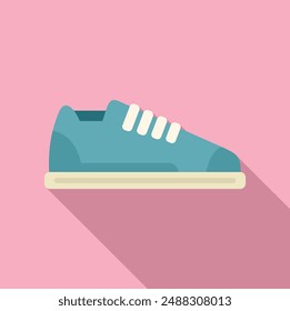 Ilustración vectorial de diseño plano de una elegante zapatilla azul con sombra, colocada sobre un fondo rosa suave