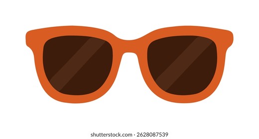 Ilustração vetorial de design plano de óculos escuros com quadros laranja negrito e lentes marrom-escuras, isoladas.